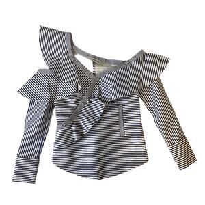 Self Portrait Striped Frill Asymmetrical Off The Shoulder Top Size 2